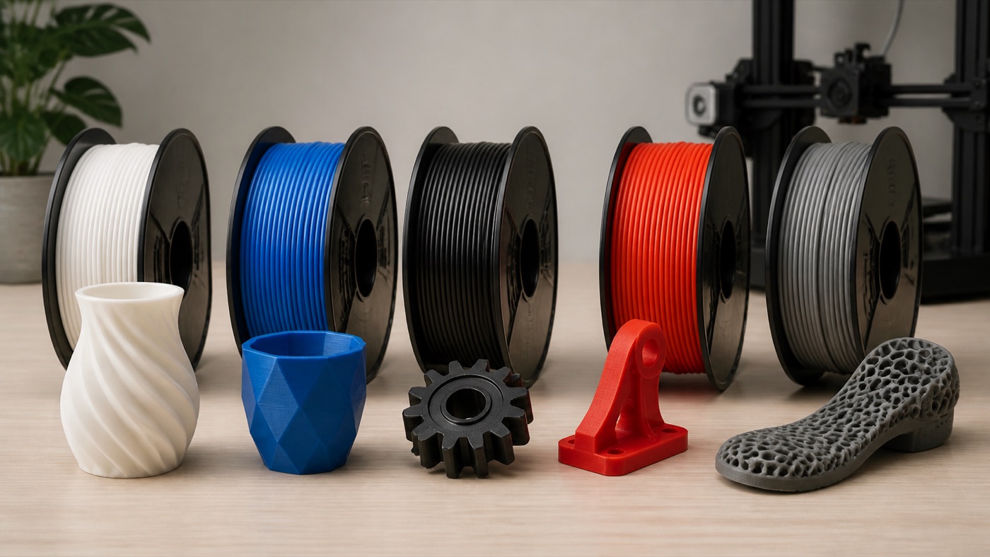 PLA PETG ABS and other 3D printing material samples