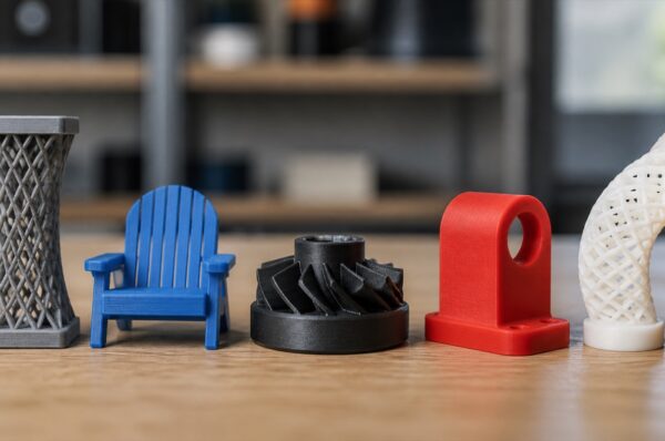 বিভিন্ন 3D printing material-এর কঠোরতা ও নমনীয়তার sample