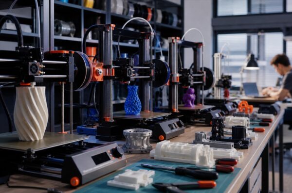 একটি professional 3D printing service workshop