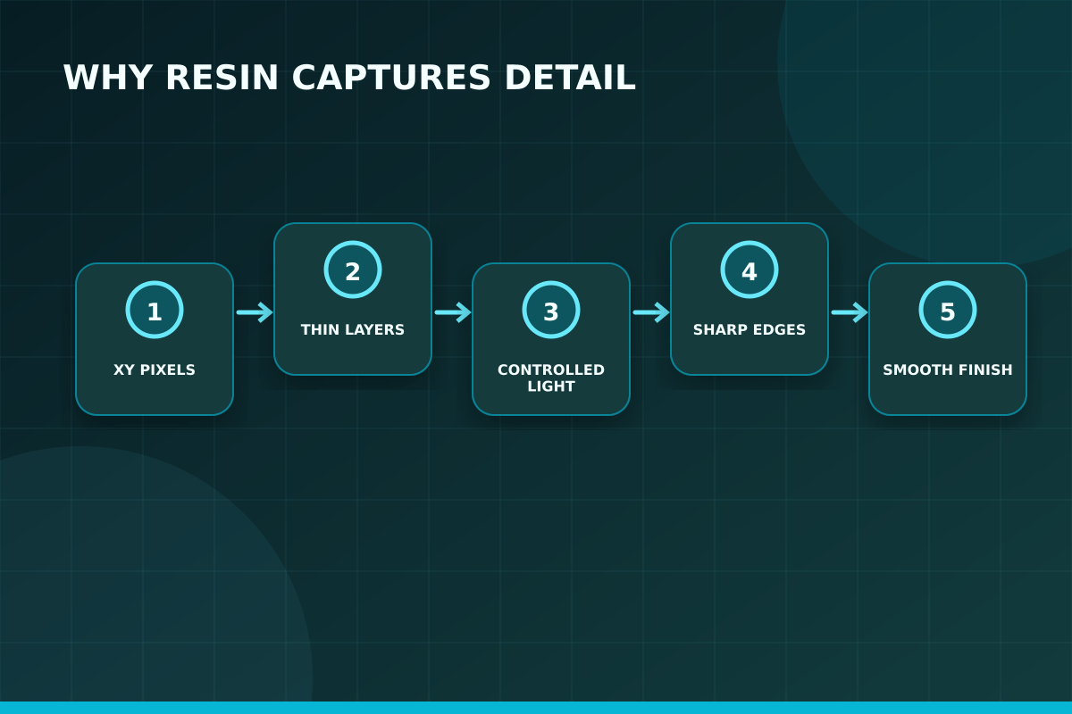 Resin print detail workflow infographic