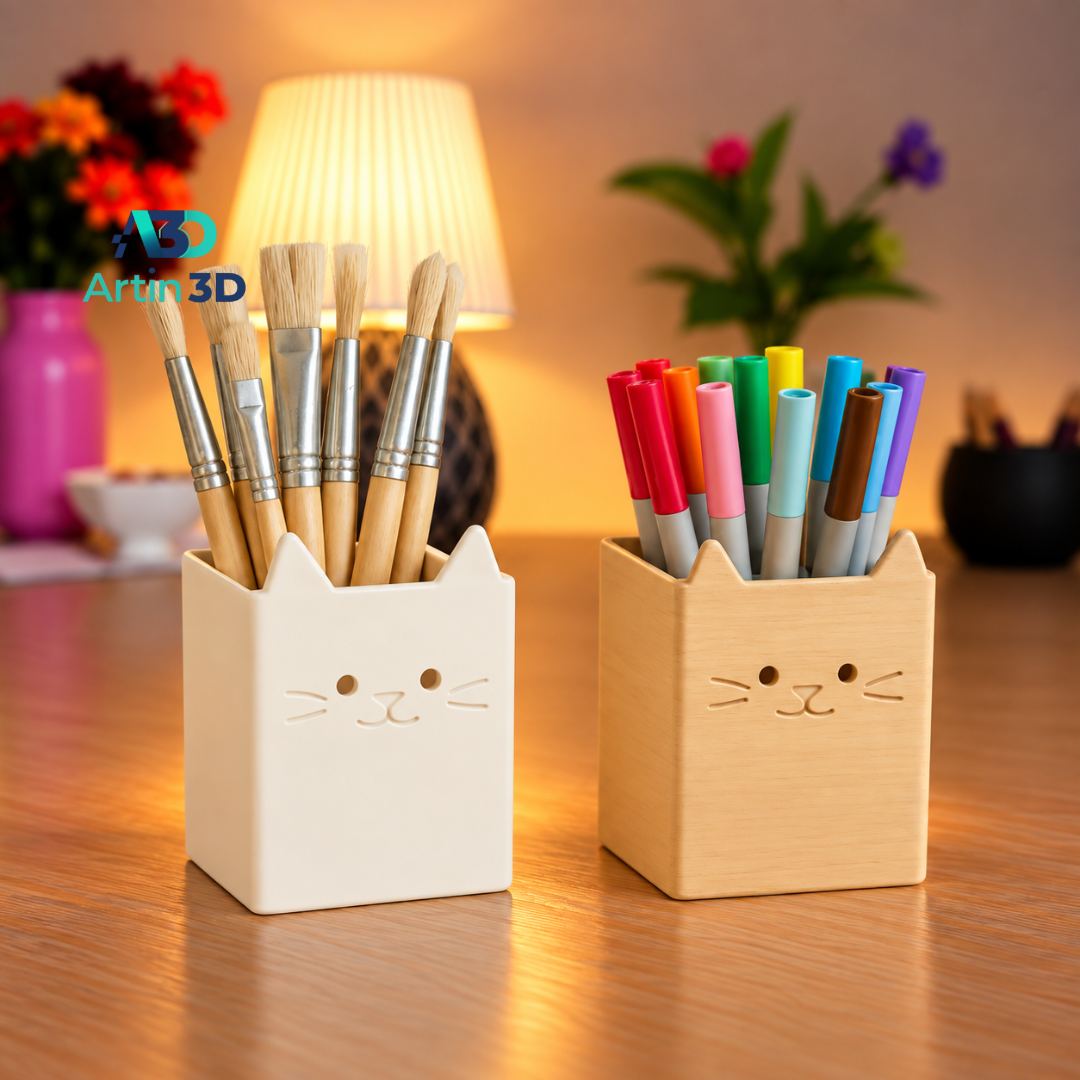 3D Printed Cat Face Pen Holder – Artin3D Bangladesh