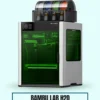 Bambu Lab H2D Laser Full Combo 3D Printer with included AMS filament system on a mint background with Artin3D branding