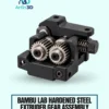 Bambu Lab Hardened Steel Extruder Gear Assembly on a pale mint background with Artin3D branding