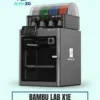 Bambu Lab X1E Combo 3D Printer with included AMS filament system on a mint background with Artin3D branding