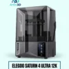 ELEGOO Saturn 4 Ultra 12K Resin 3D Printer on a pale mint background with Artin3D branding
